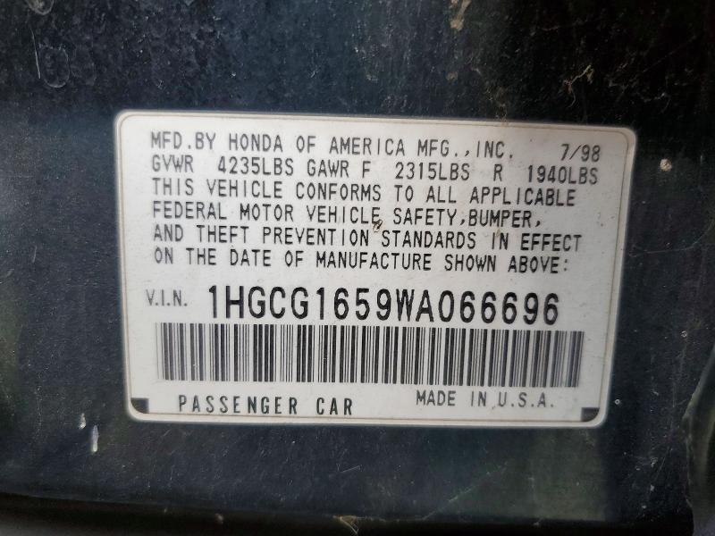 Aukcja sprzedaży 1998 Honda Accord, vin: 1HGCG1659WA066696, numer aukcji: 64073376