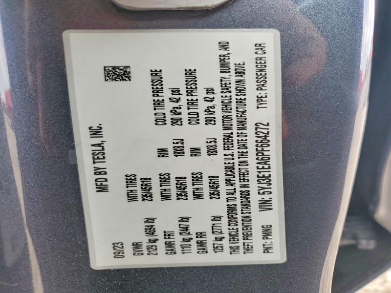 63656906 :رقم المزاد ، 5YJ3E1EA6PF664272 vin ، 2023 Tesla Model 3 مزاد بيع