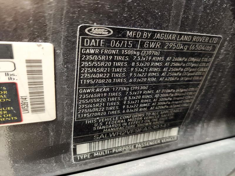 Продажа на аукционе авто 2015 Land Rover Range Rover Sport, vin: SALWR2VF9FA539141, номер лота: 62864786