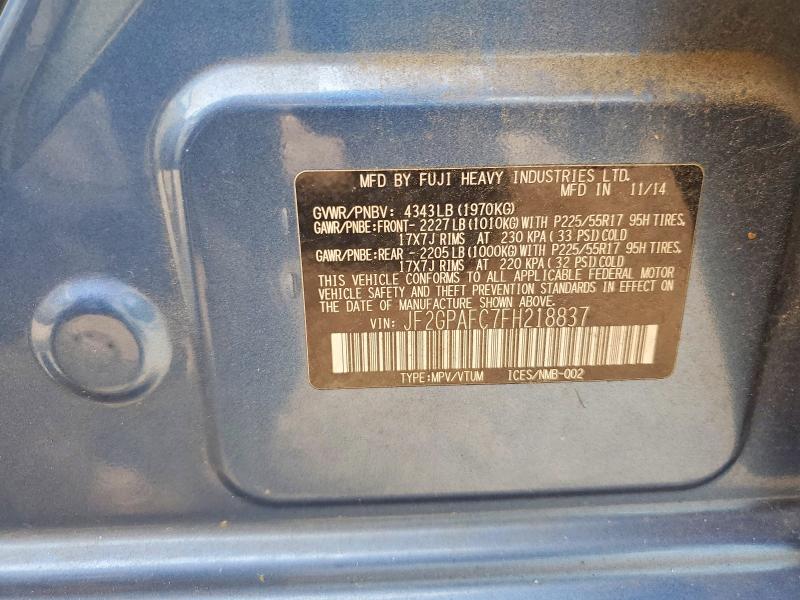 2015 Subaru Xv Crosstrek მანქანა იყიდება აუქციონზე, vin: JF2GPAFC7FH218837, აუქციონის ნომერი: 63372556