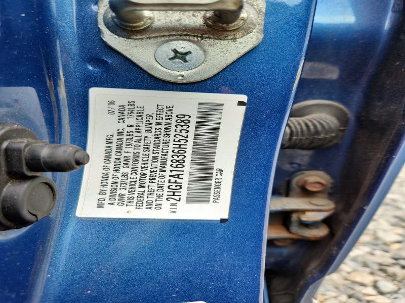 Auction sale of the 2006 Honda Civic, vin: 2HGFA16836H525389, lot number: 66816186