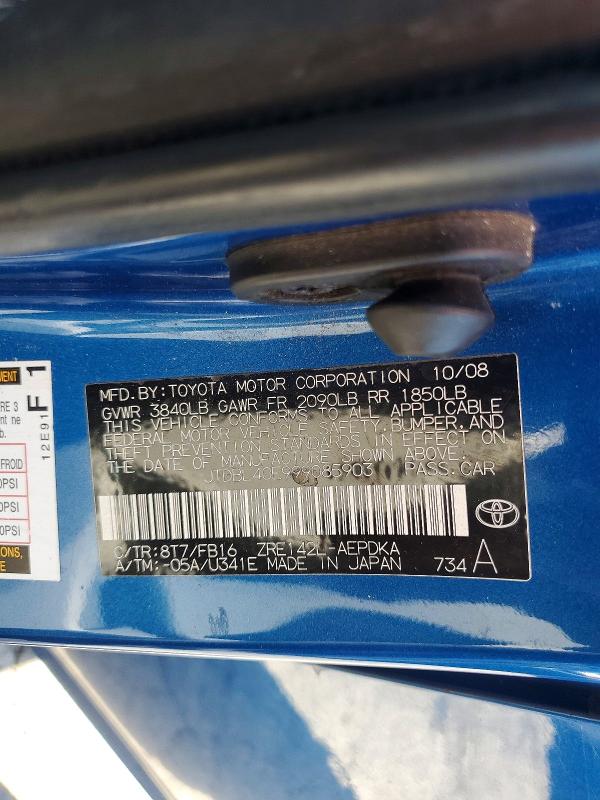 Aukcja sprzedaży 2009 Toyota Corolla, vin: JTDBL40E999085903, numer aukcji: 65479236