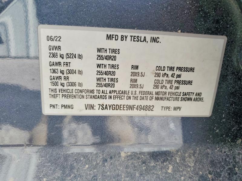 Aukcja sprzedaży 2022 Tesla Model Y, vin: 7SAYGDEE9NF494882, numer aukcji: 57091556