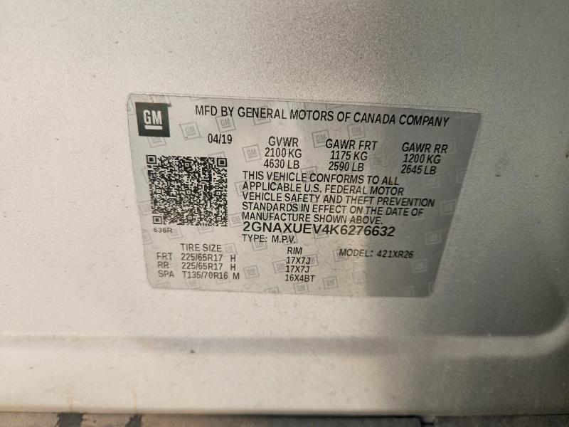 Продаж на аукціоні авто 2019 Chevrolet Equinox, vin: 2GNAXUEV4K6276632, номер лоту: 62795776