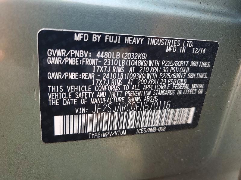 Aukcja sprzedaży 2015 Subaru Forester, vin: JF2SJARC0FH570116, numer aukcji: 63592016