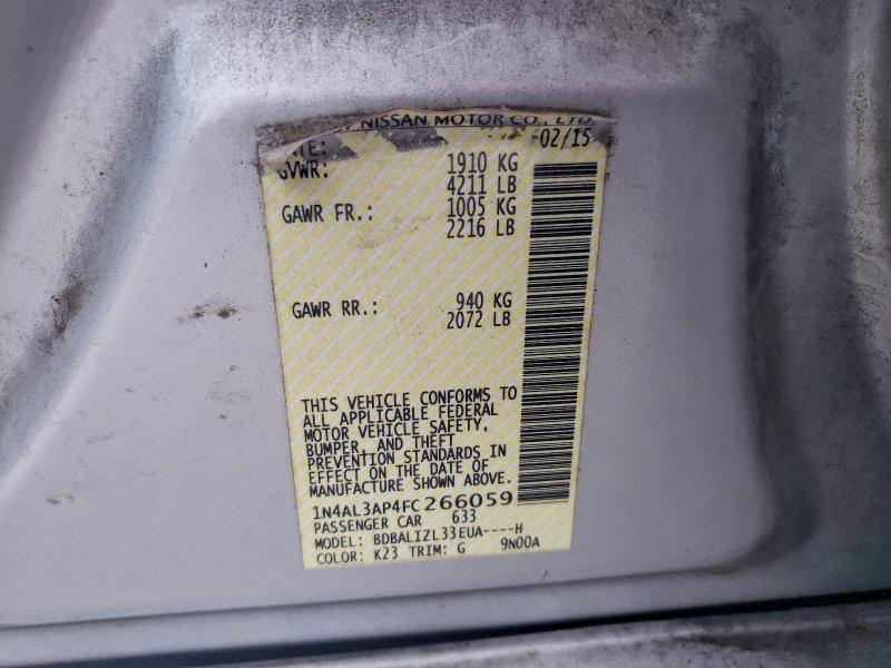 66784756 :رقم المزاد ، 1N4AL3AP4FC266059 vin ، 2015 Nissan Altima مزاد بيع