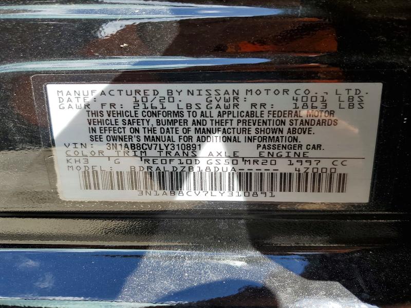 2020 Nissan Sentra მანქანა იყიდება აუქციონზე, vin: 3N1AB8CV7LY310891, აუქციონის ნომერი: 66909836