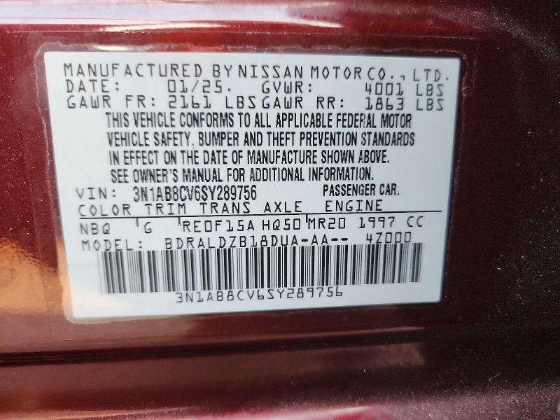 2025 Nissan Sentra მანქანა იყიდება აუქციონზე, vin: 3N1AB8CV6SY289756, აუქციონის ნომერი: 64643106