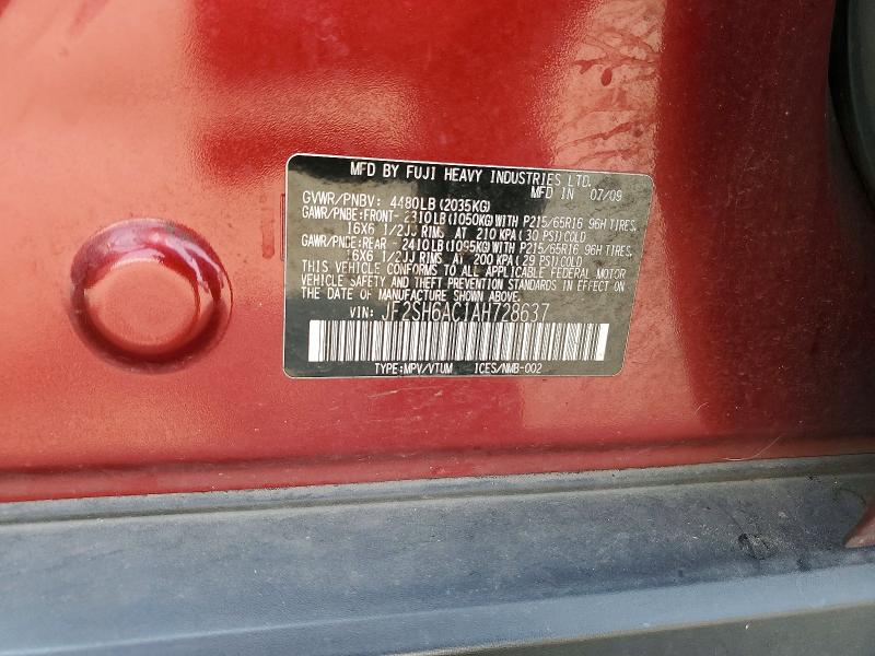 Auction sale of the 2010 Subaru Forester, vin: JF2SH6AC1AH728637, lot number: 63188676