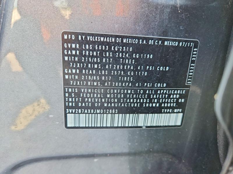 Aukcja sprzedaży 2018 Volkswagen Tiguan, vin: 3VV2B7AX8JM012663, numer aukcji: 66051576