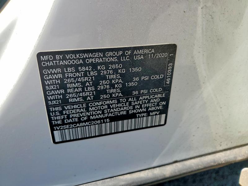 2021 Volkswagen Atlas Cross Sport მანქანა იყიდება აუქციონზე, vin: 1V2SE2CA8MC206115, აუქციონის ნომერი: 63383856