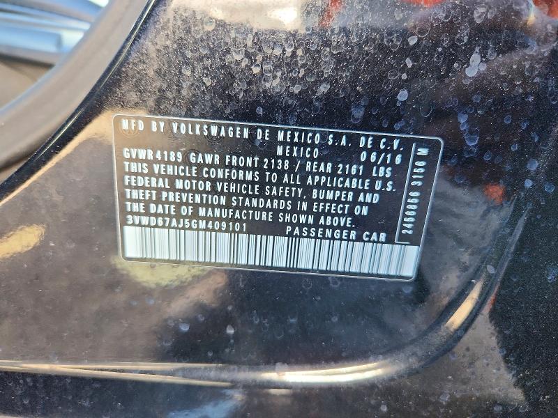 2016 Volkswagen Jetta მანქანა იყიდება აუქციონზე, vin: 3VWD67AJ5GM409101, აუქციონის ნომერი: 64833626