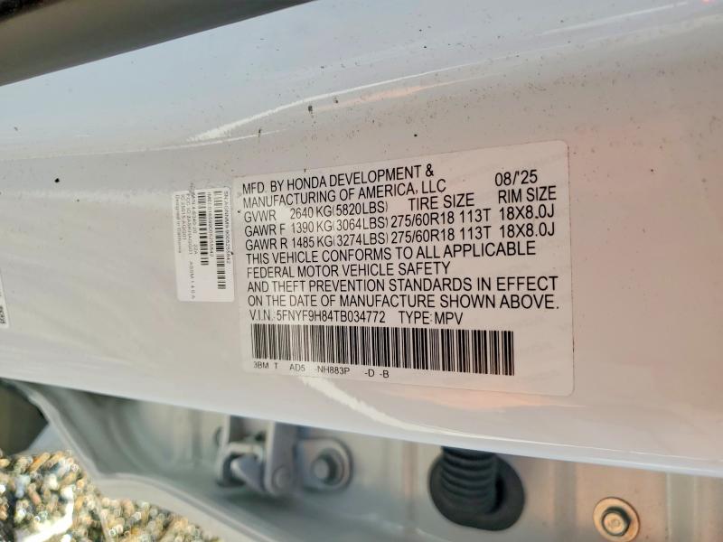 66057126 :رقم المزاد ، 5FNYF9H84TB034772 vin ، 2026 Honda Passport مزاد بيع