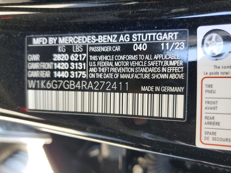61751036 :رقم المزاد ، W1K6G7GB4RA272411 vin ، 2024 Mercedes-benz S مزاد بيع