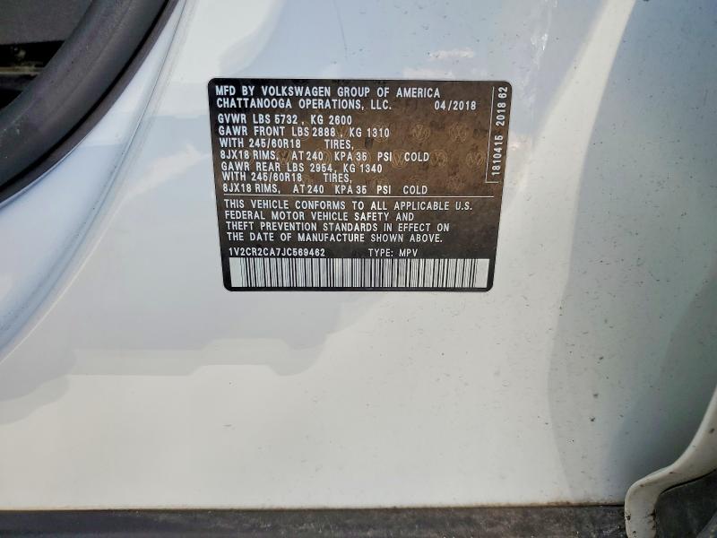 Продажа на аукционе авто 2018 Volkswagen Atlas, vin: 1V2CR2CA7JC569462, номер лота: 66396076