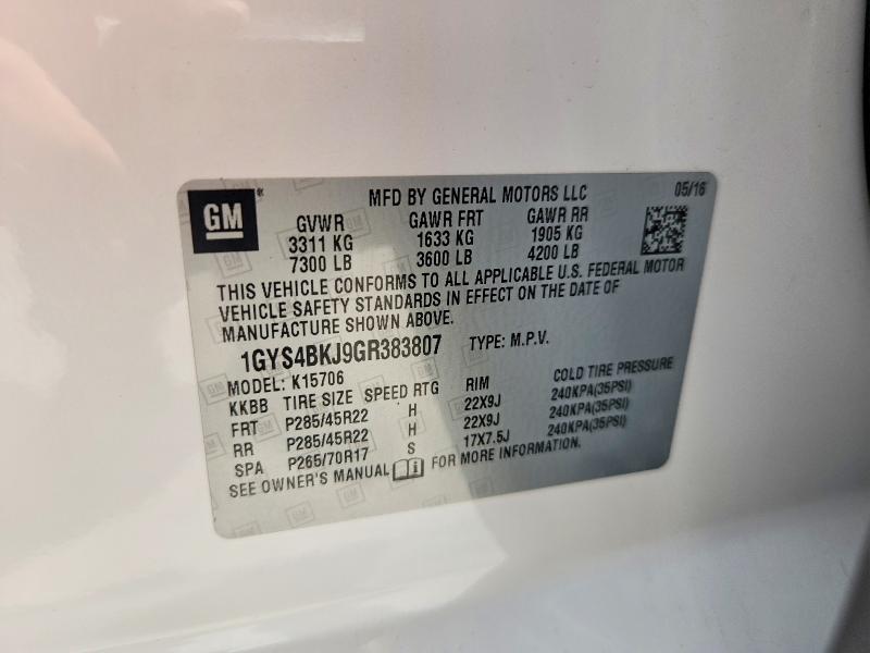 Продаж на аукціоні авто 2016 Cadillac Escalade, vin: 1GYS4BKJ9GR383807, номер лоту: 64329636