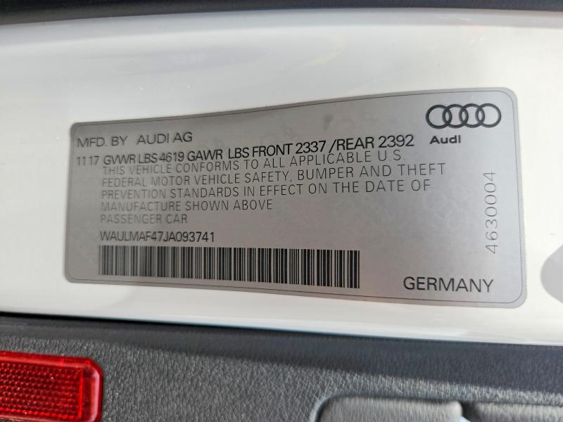 67149516 :رقم المزاد ، WAULMAF47JA093741 vin ، 2018 Audi A4 مزاد بيع