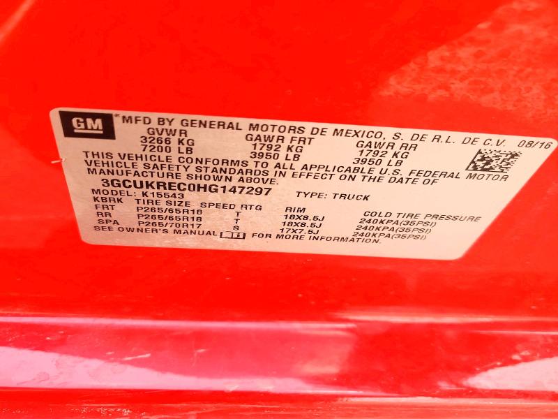Aukcja sprzedaży 2017 Chevrolet Silverado, vin: 3GCUKREC0HG147297, numer aukcji: 65986846