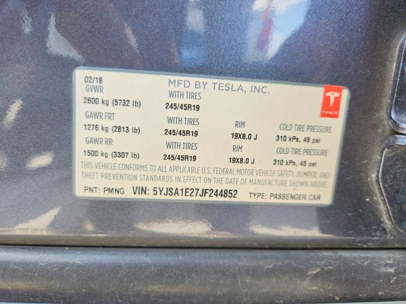Aukcja sprzedaży 2018 Tesla Model S, vin: 5YJSA1E27JF244852, numer aukcji: 64310376