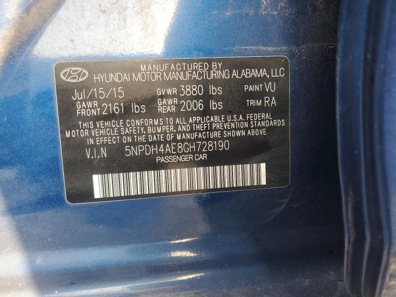 Aukcja sprzedaży 2016 Hyundai Elantra, vin: 5NPDH4AE8GH728190, numer aukcji: 63661516