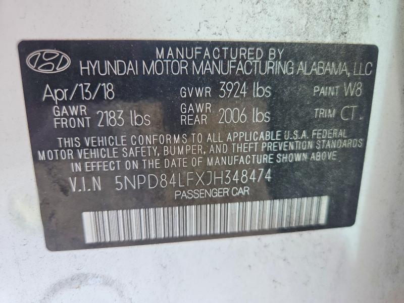Aukcja sprzedaży 2018 Hyundai Elantra, vin: 5NPD84LFXJH348474, numer aukcji: 65497756