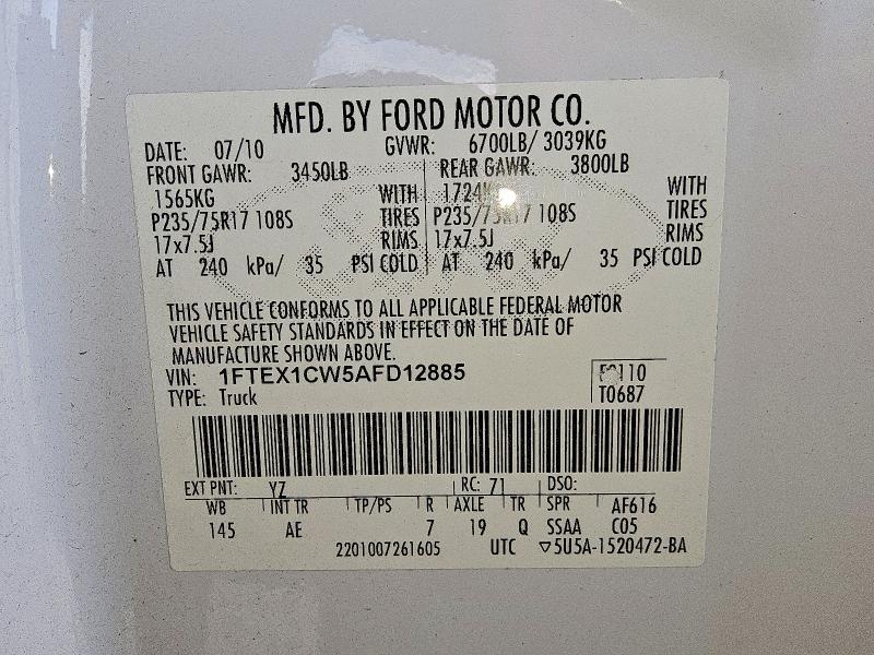 66638836 :رقم المزاد ، 1FTEX1CW5AFD12885 vin ، 2010 Ford F150 مزاد بيع
