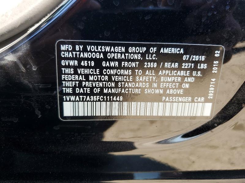 Продаж на аукціоні авто 2015 Volkswagen Passat, vin: 1VWAT7A35FC111449, номер лоту: 65164246