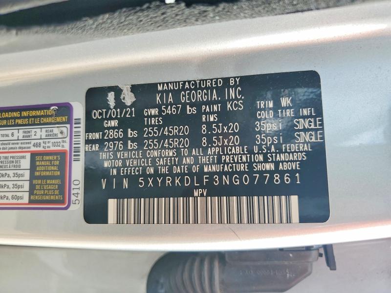 Aukcja sprzedaży 2022 Kia Sorento, vin: 5XYRKDLF3NG077861, numer aukcji: 65603496