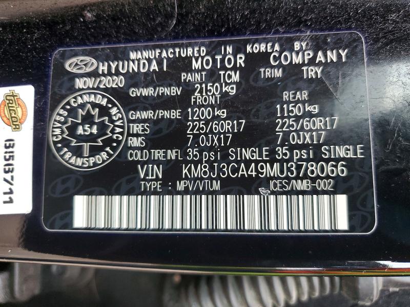 Продаж на аукціоні авто 2021 Hyundai Tucson, vin: KM8J3CA49MU378066, номер лоту: 64388656