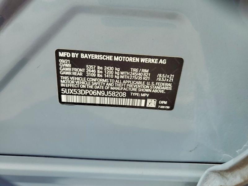 2022 Bmw X3 მანქანა იყიდება აუქციონზე, vin: 5UX53DP06N9J58208, აუქციონის ნომერი: 65001076