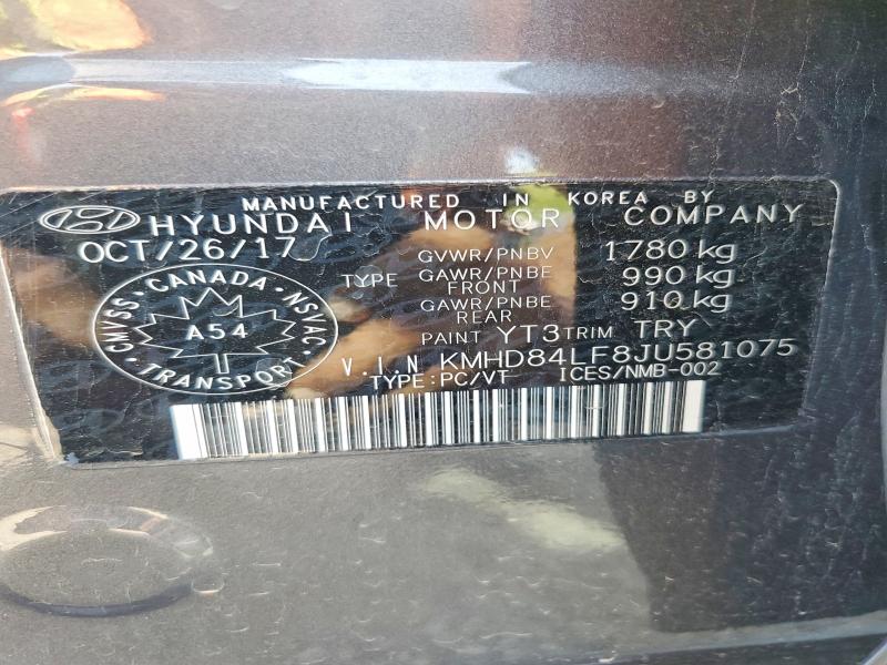 2018 Hyundai Elantra მანქანა იყიდება აუქციონზე, vin: KMHD84LF8JU581075, აუქციონის ნომერი: 64557436
