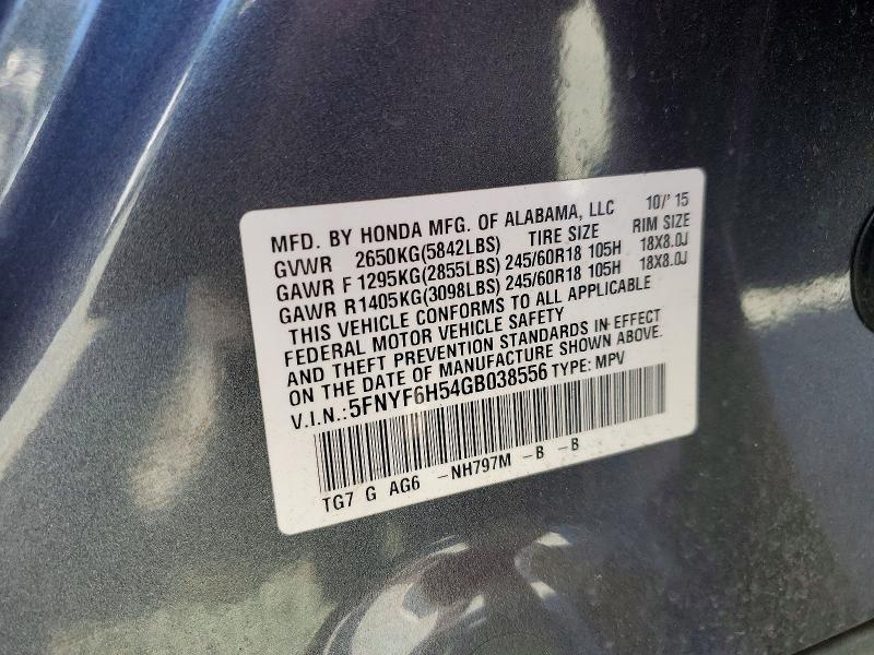 2016 Honda Pilot მანქანა იყიდება აუქციონზე, vin: 5FNYF6H54GB038556, აუქციონის ნომერი: 66546366