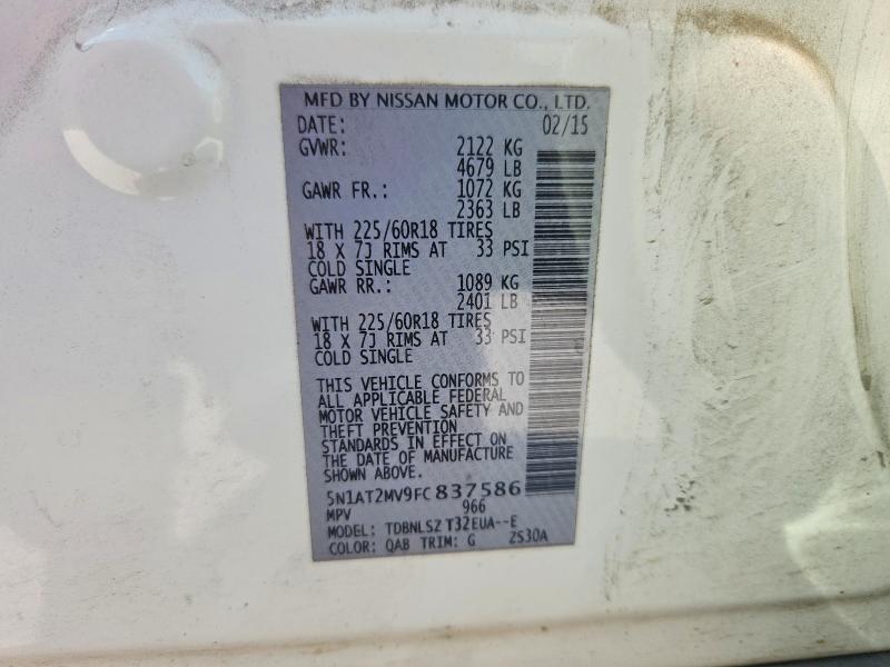 Aukcja sprzedaży 2015 Nissan Rogue, vin: 5N1AT2MV9FC837586, numer aukcji: 65119806
