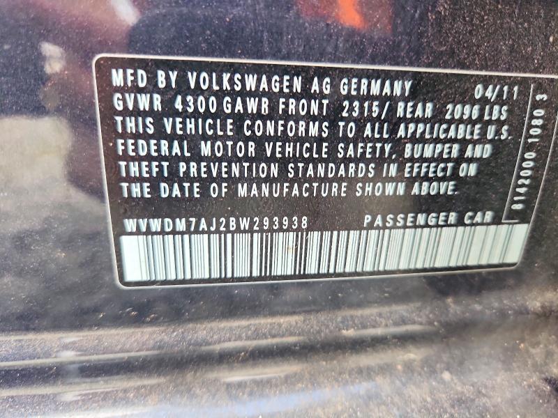 63340906 :رقم المزاد ، WVWDM7AJ2BW293938 vin ، 2011 Volkswagen Golf مزاد بيع