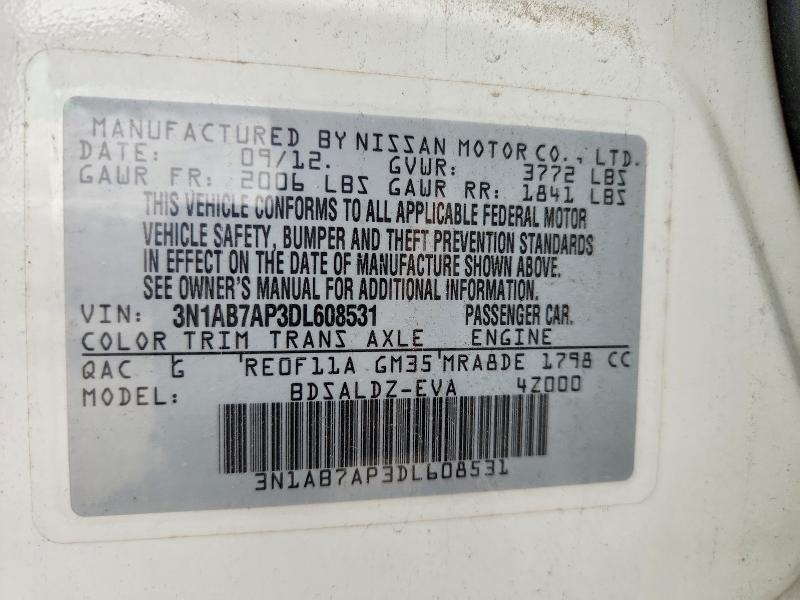 2013 Nissan Sentra მანქანა იყიდება აუქციონზე, vin: 3N1AB7AP3DL608531, აუქციონის ნომერი: 63992266