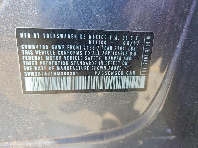 Продаж на аукціоні авто 2017 Volkswagen Jetta, vin: 3VW2B7AJ1HM399381, номер лоту: 65649766