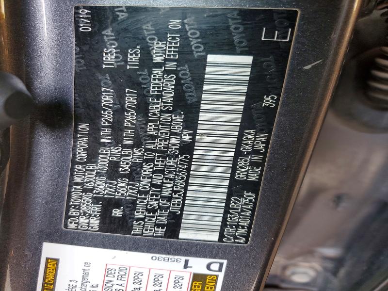2019 Toyota 4runner მანქანა იყიდება აუქციონზე, vin: JTEBU5JR6K5674775, აუქციონის ნომერი: 63010696