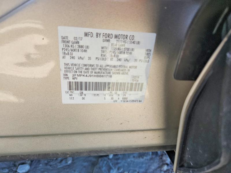 2017 Ford Edge მანქანა იყიდება აუქციონზე, vin: 2FMPK4J91HBB61718, აუქციონის ნომერი: 65493226