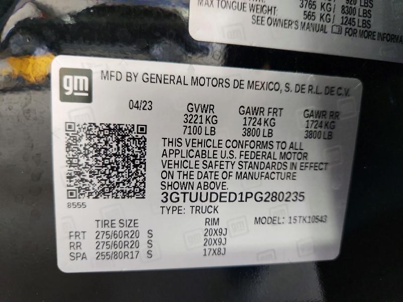 Продаж на аукціоні авто 2023 Gmc Sierra, vin: 3GTUUDED1PG280235, номер лоту: 65663066