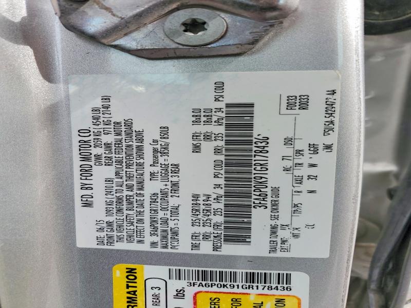 64020126 :رقم المزاد ، 3FA6P0K91GR178436 vin ، 2016 Ford Fusion مزاد بيع