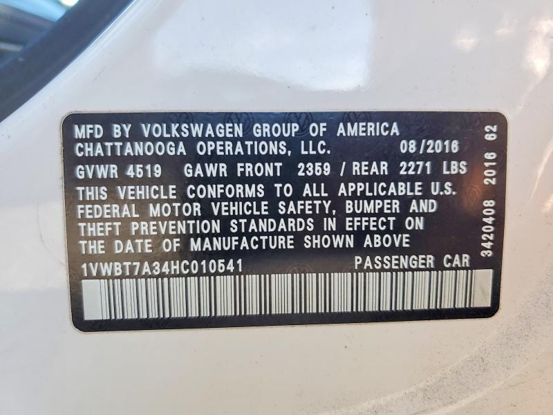 Aukcja sprzedaży 2017 Volkswagen Passat, vin: 1VWBT7A34HC010541, numer aukcji: 65036316