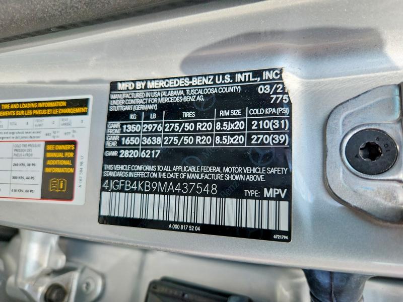 2021 Mercedes-benz Gle მანქანა იყიდება აუქციონზე, vin: 4JGFB4KB9MA437548, აუქციონის ნომერი: 62776226