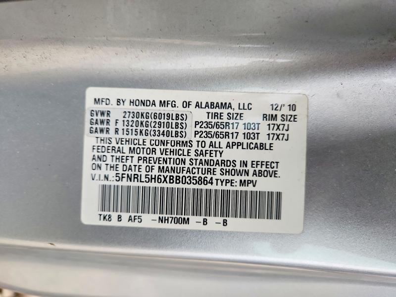 64603736 :رقم المزاد ، 5FNRL5H6XBB035864 vin ، 2011 Honda Odyssey مزاد بيع