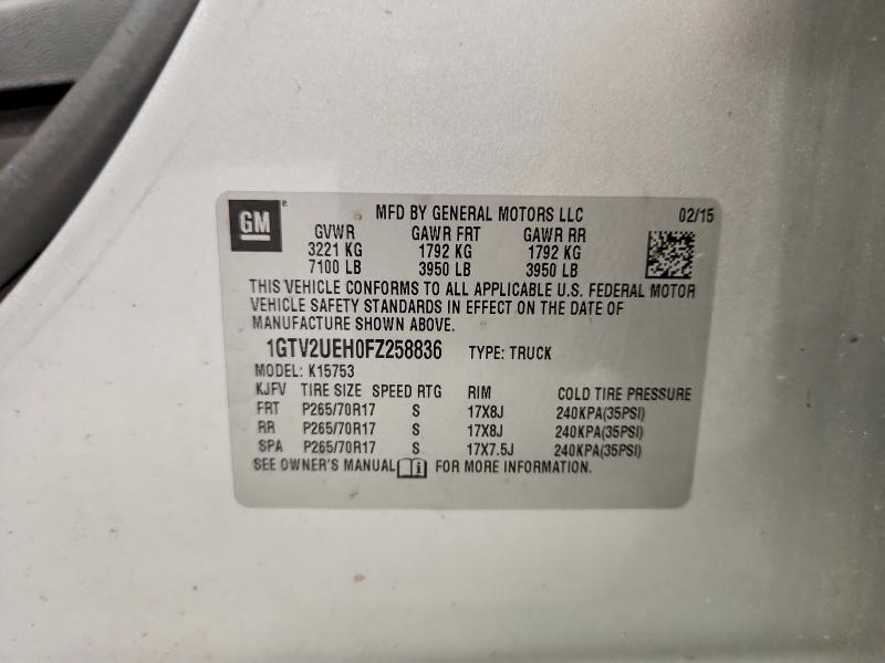 Продаж на аукціоні авто 2015 Gmc Sierra, vin: 1GTV2UEH0FZ258836, номер лоту: 64250556