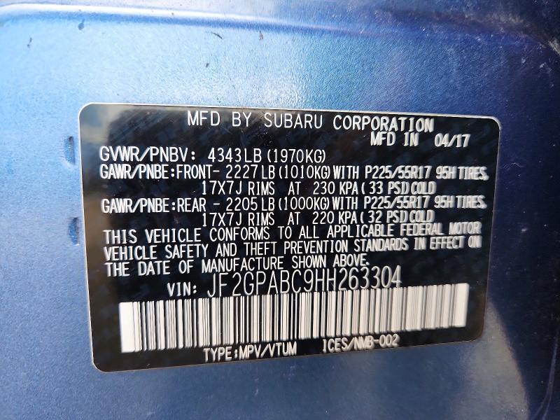 Продажа на аукционе авто 2017 Subaru Crosstrek, vin: JF2GPABC9HH263304, номер лота: 64694246