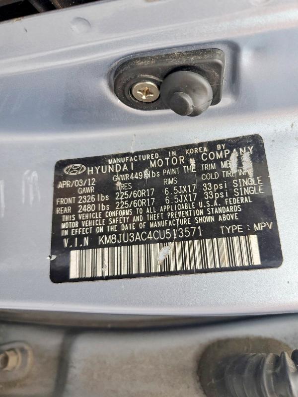 Aukcja sprzedaży 2012 Hyundai Tucson, vin: KM8JU3AC4CU513571, numer aukcji: 64487706