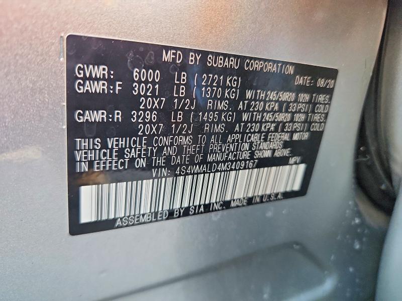 64141616 :رقم المزاد ، 4S4WMALD4M3409167 vin ، 2021 Subaru Ascent مزاد بيع