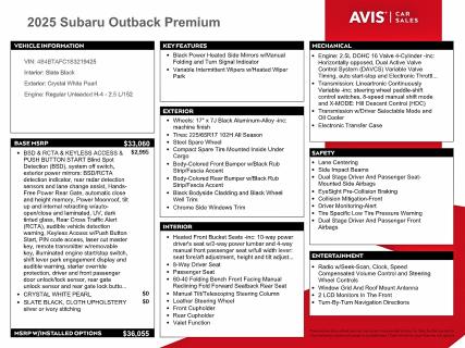 Продаж на аукціоні авто 2025 Subaru Outback, vin: 4S4BTAFC1S3219425, номер лоту: 65373916