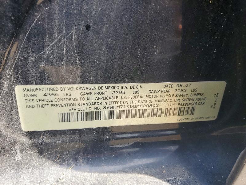 Aukcja sprzedaży 2008 Volkswagen Jetta, vin: 3VWHM71K58M020802, numer aukcji: 64894306