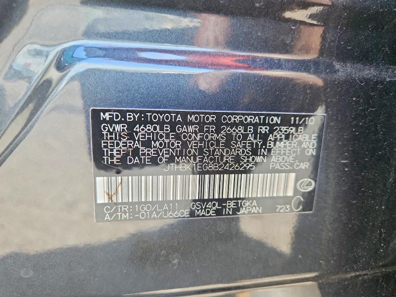 64053816 :رقم المزاد ، JTHBK1EG8B2426295 vin ، 2011 Lexus Es مزاد بيع